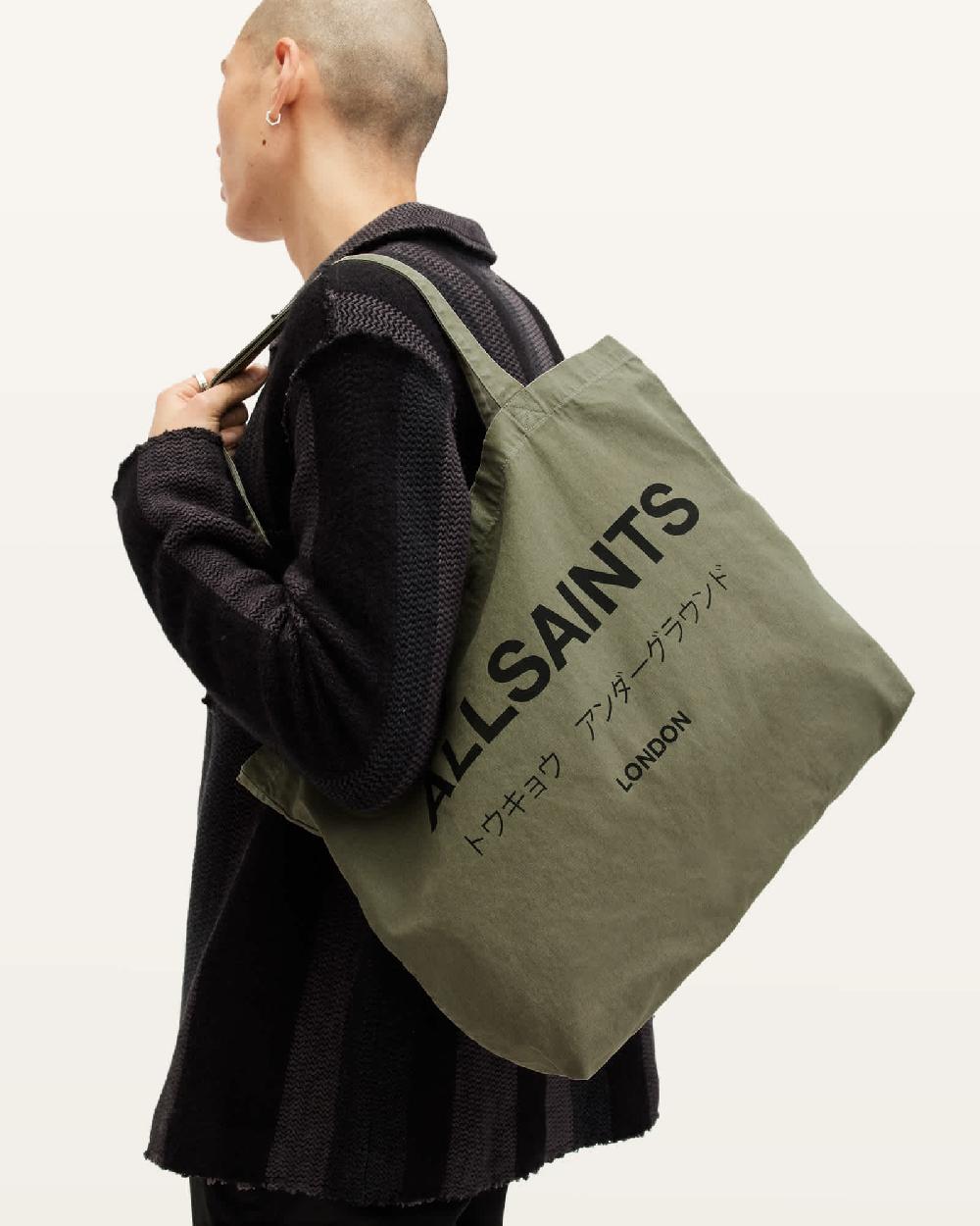 All Saints Underground Logo Printed Tote Bag NORI GREEN/BLACK