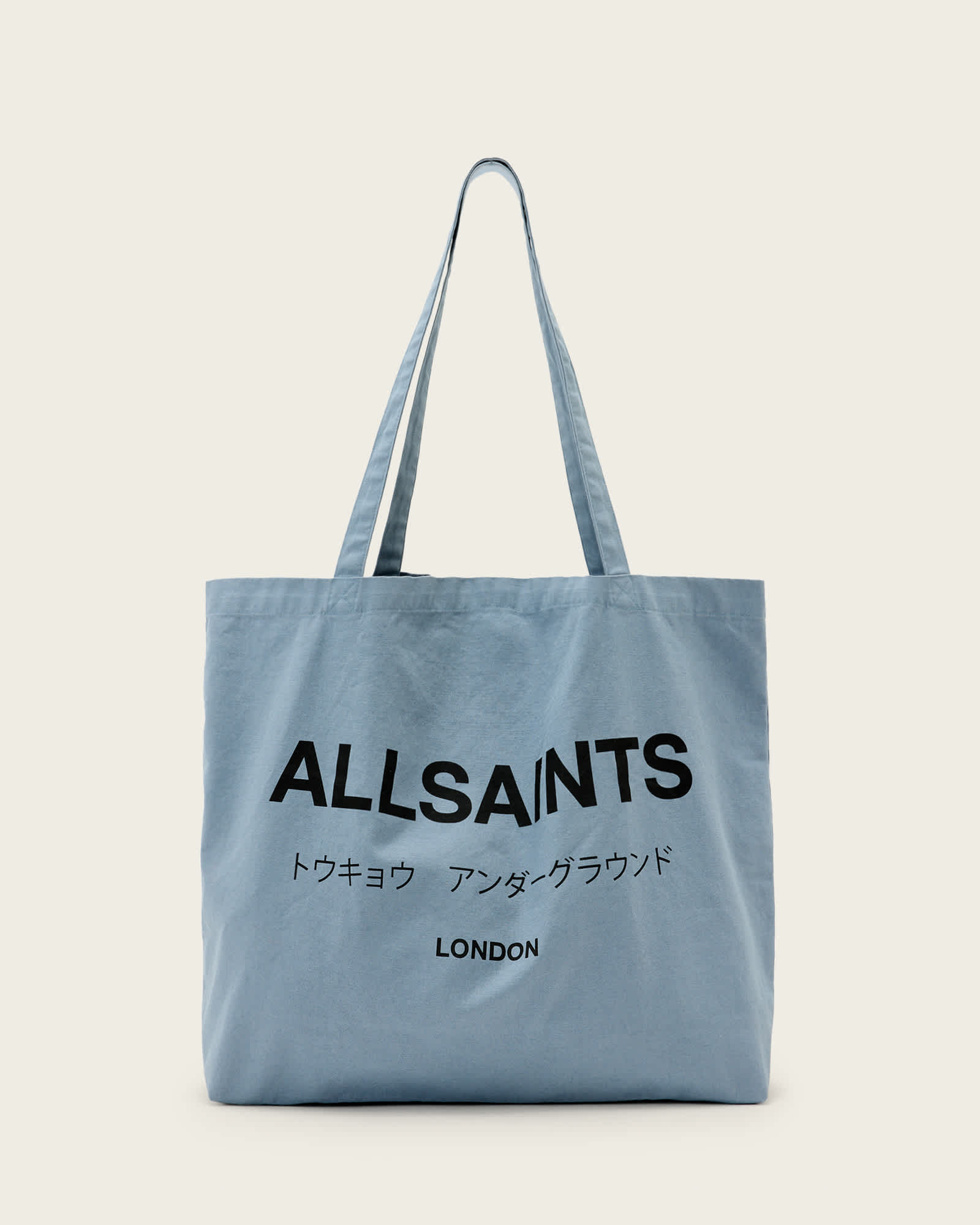 All Saints Underground Logo Printed Tote Bag Stonewash Blue