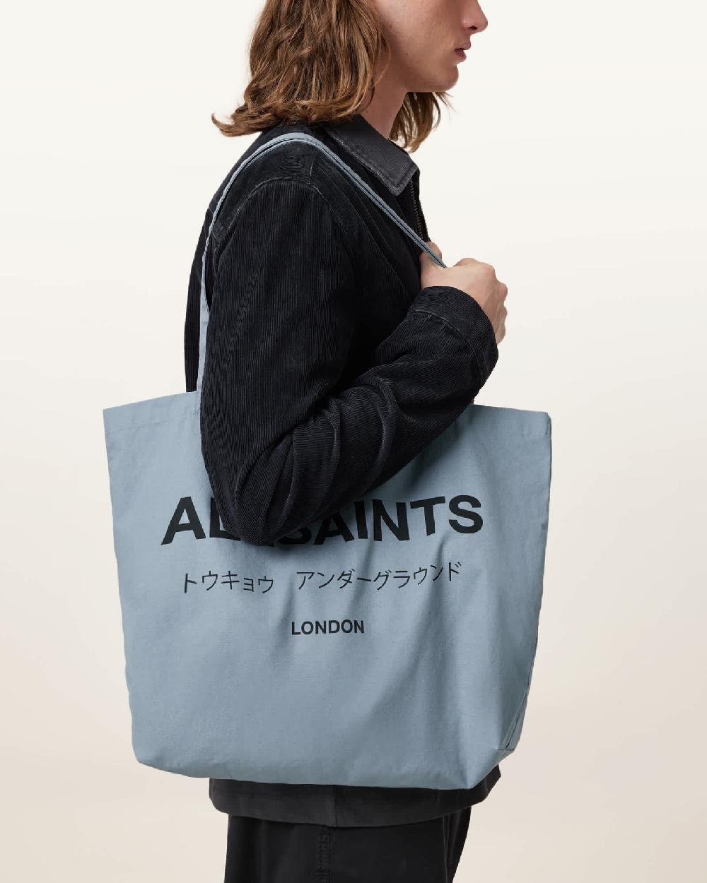 All Saints Underground Logo Printed Tote Bag Stonewash Blue
