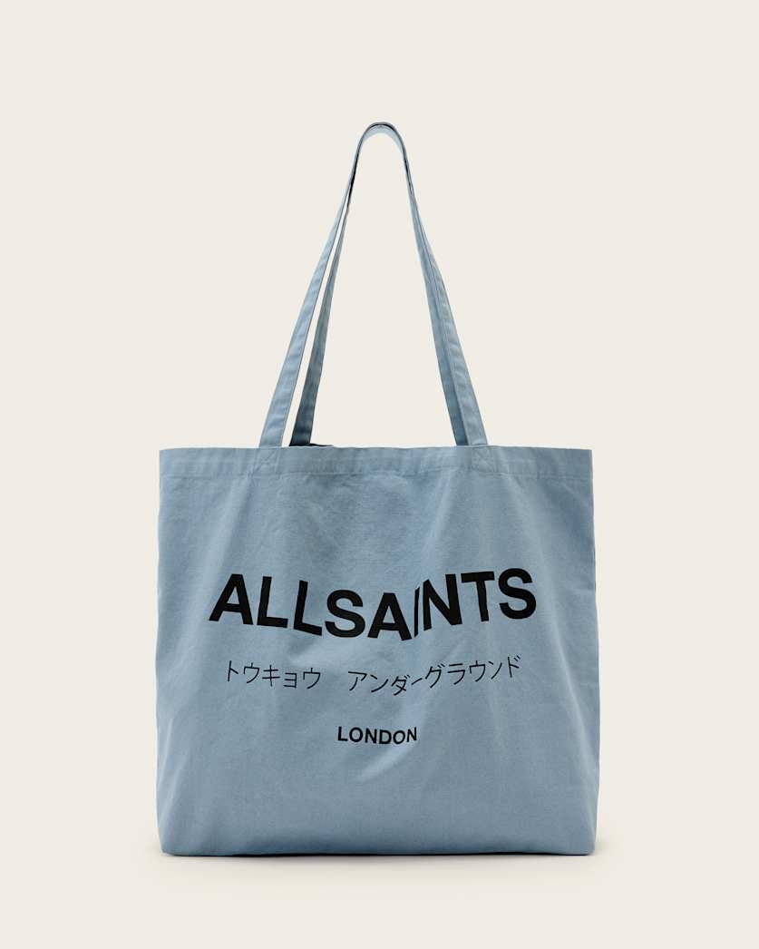 all saints Underground Logo Printed Tote Bag Stonewash Blue