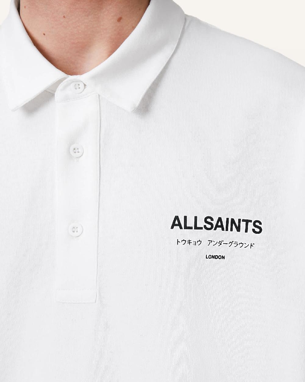 All Saints Underground Logo Relaxed Fit Polo Shirt Ashen White