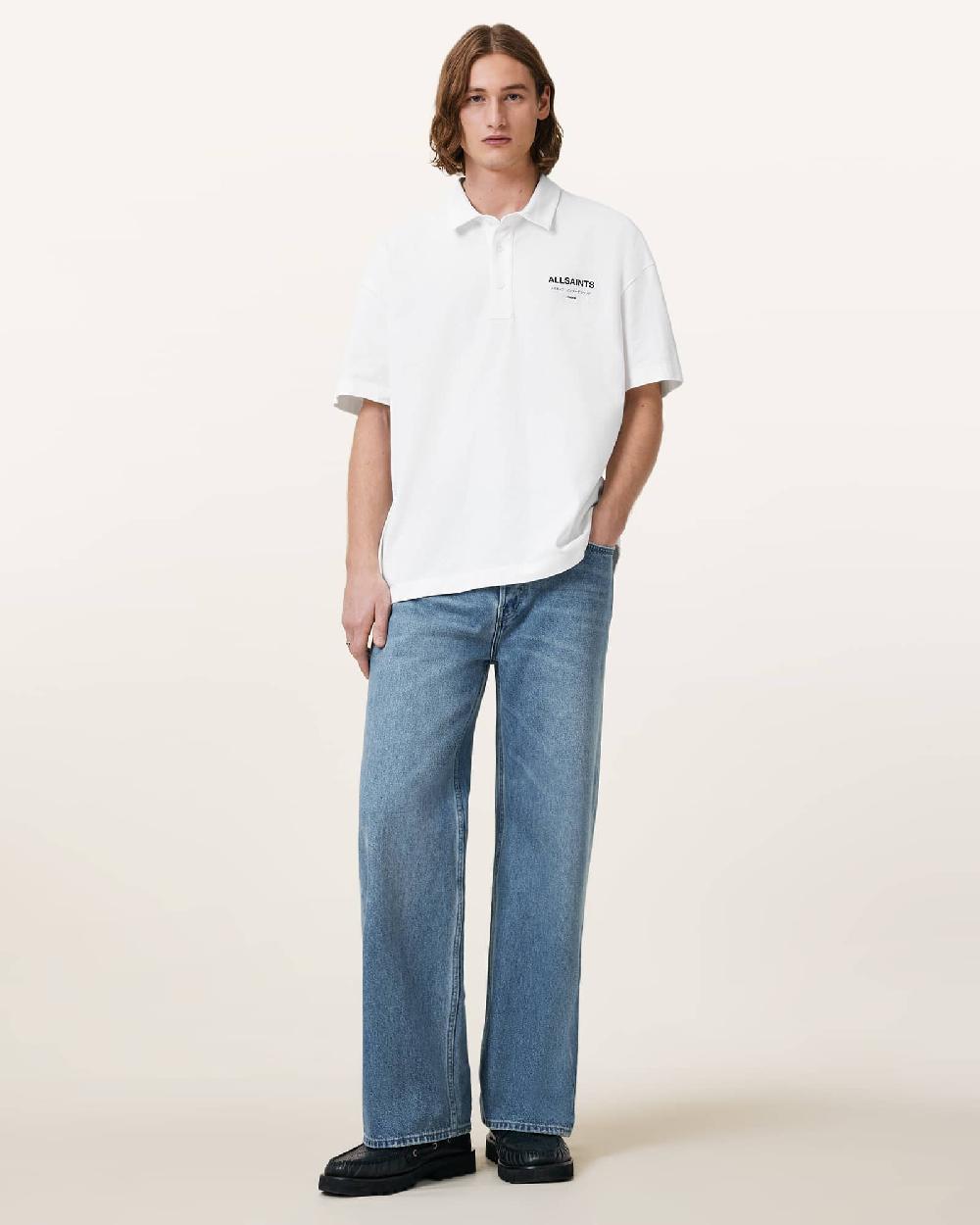 All Saints Underground Logo Relaxed Fit Polo Shirt Ashen White