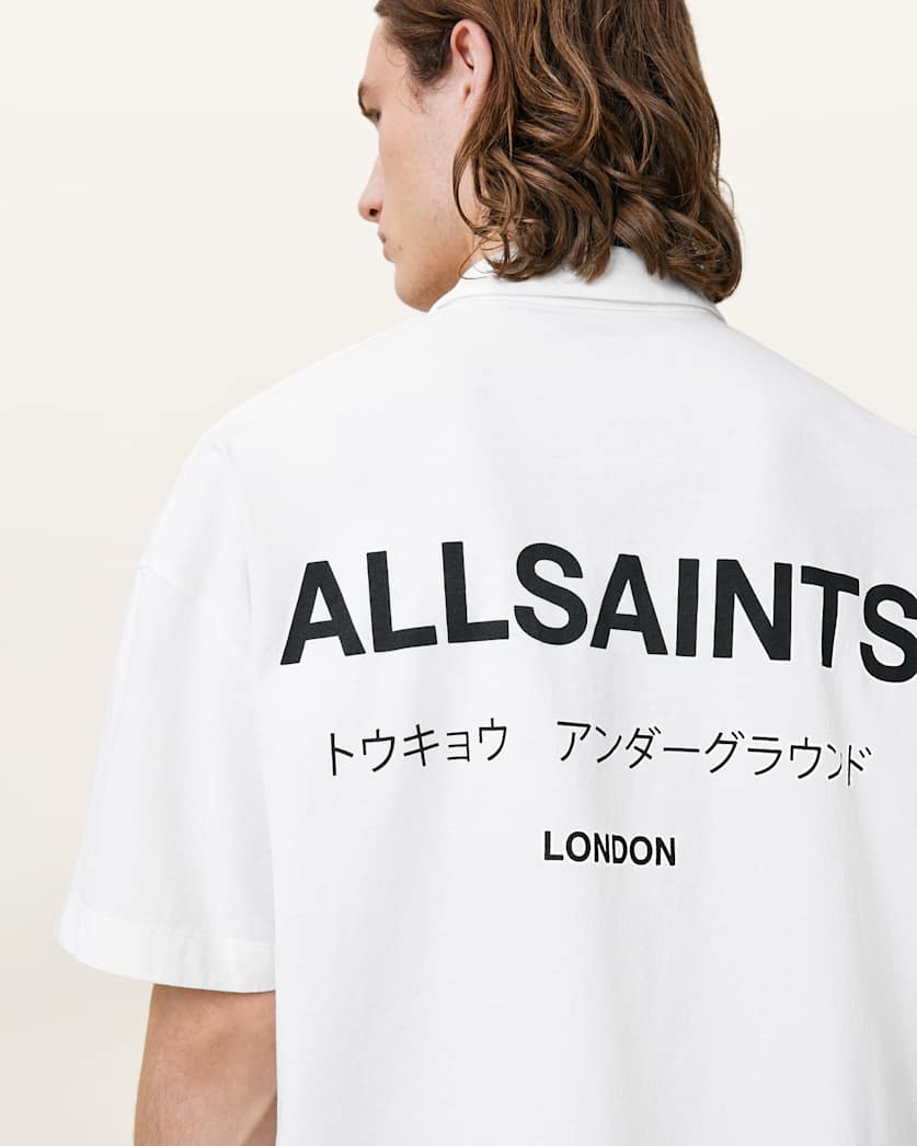 all saints Underground Logo Relaxed Fit Polo Shirt Ashen White