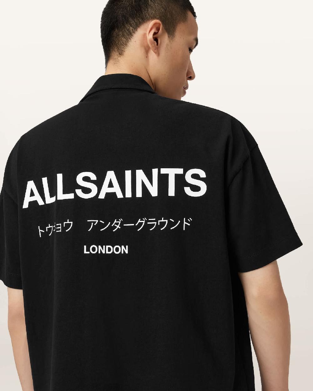 All Saints Underground Logo Relaxed Fit Polo Shirt Jet Black