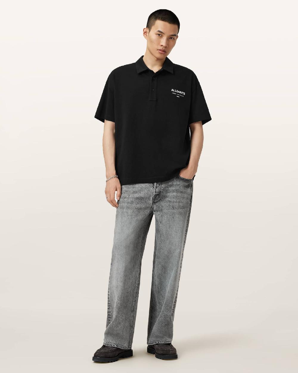 All Saints Underground Logo Relaxed Fit Polo Shirt Jet Black