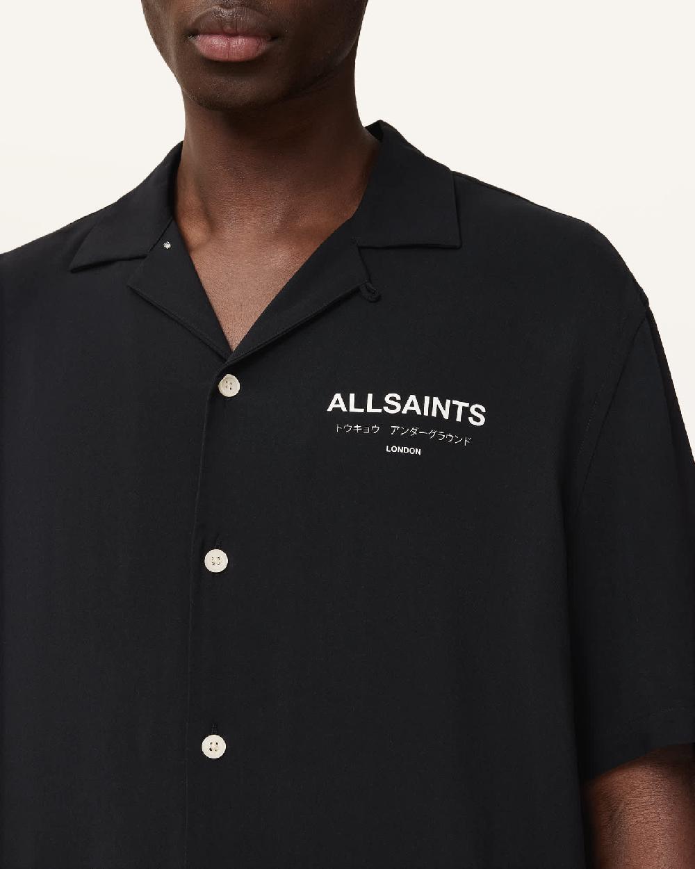 All Saints Underground Logo Relaxed Fit Shirt JET BLACK/ECRU