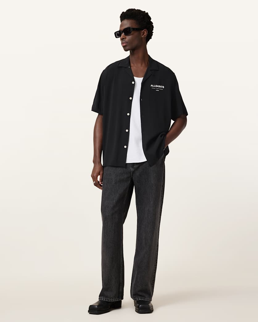 all saints Underground Logo Relaxed Fit Shirt JET BLACK/ECRU