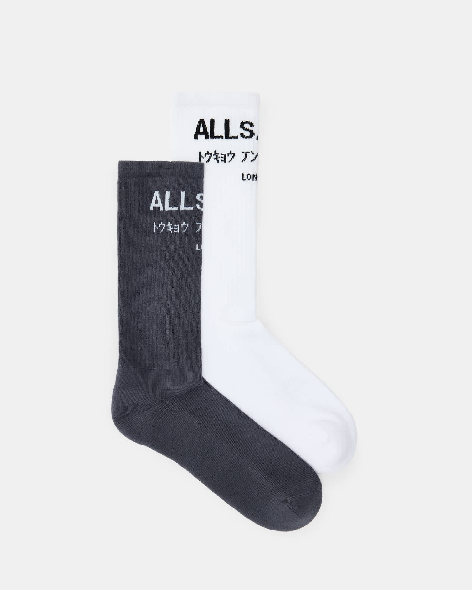 All Saints Underground Logo Socks 2 Pack ASHY BLUE/WHITE