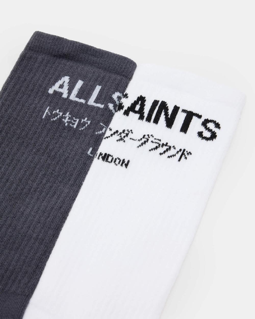 All Saints Underground Logo Socks 2 Pack ASHY BLUE/WHITE
