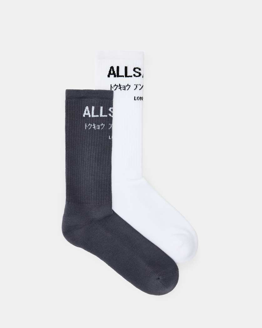 all saints Underground Logo Socks 2 Pack ASHY BLUE/WHITE
