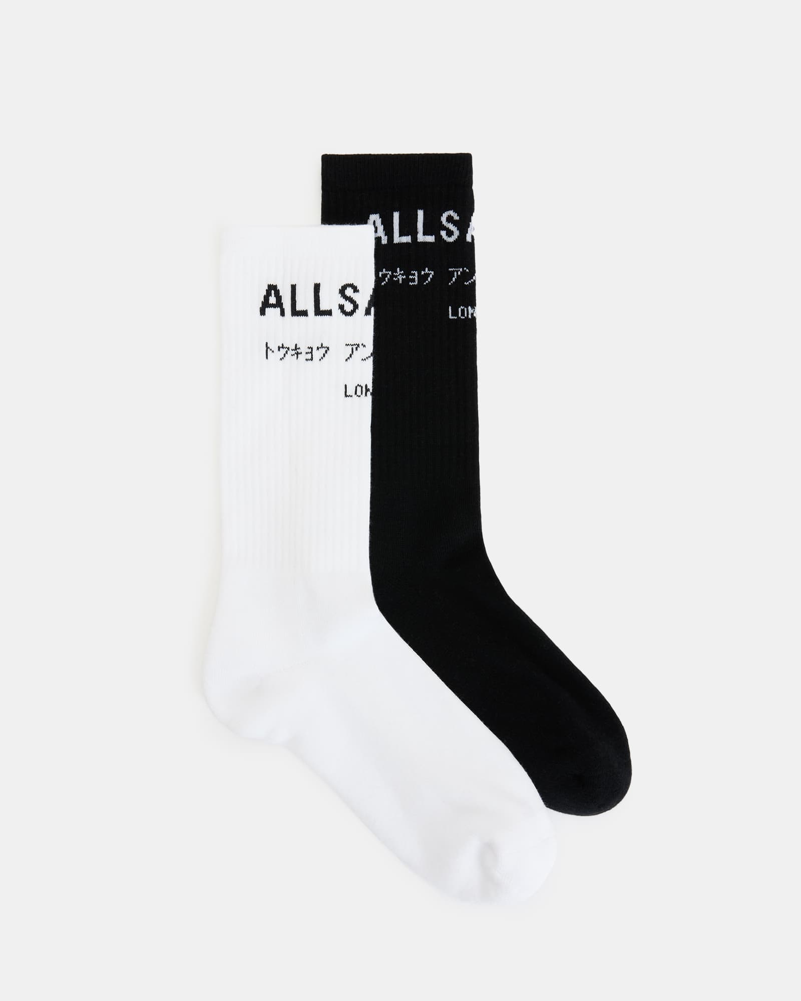 All Saints Underground Logo Socks 2 Pack Black/White
