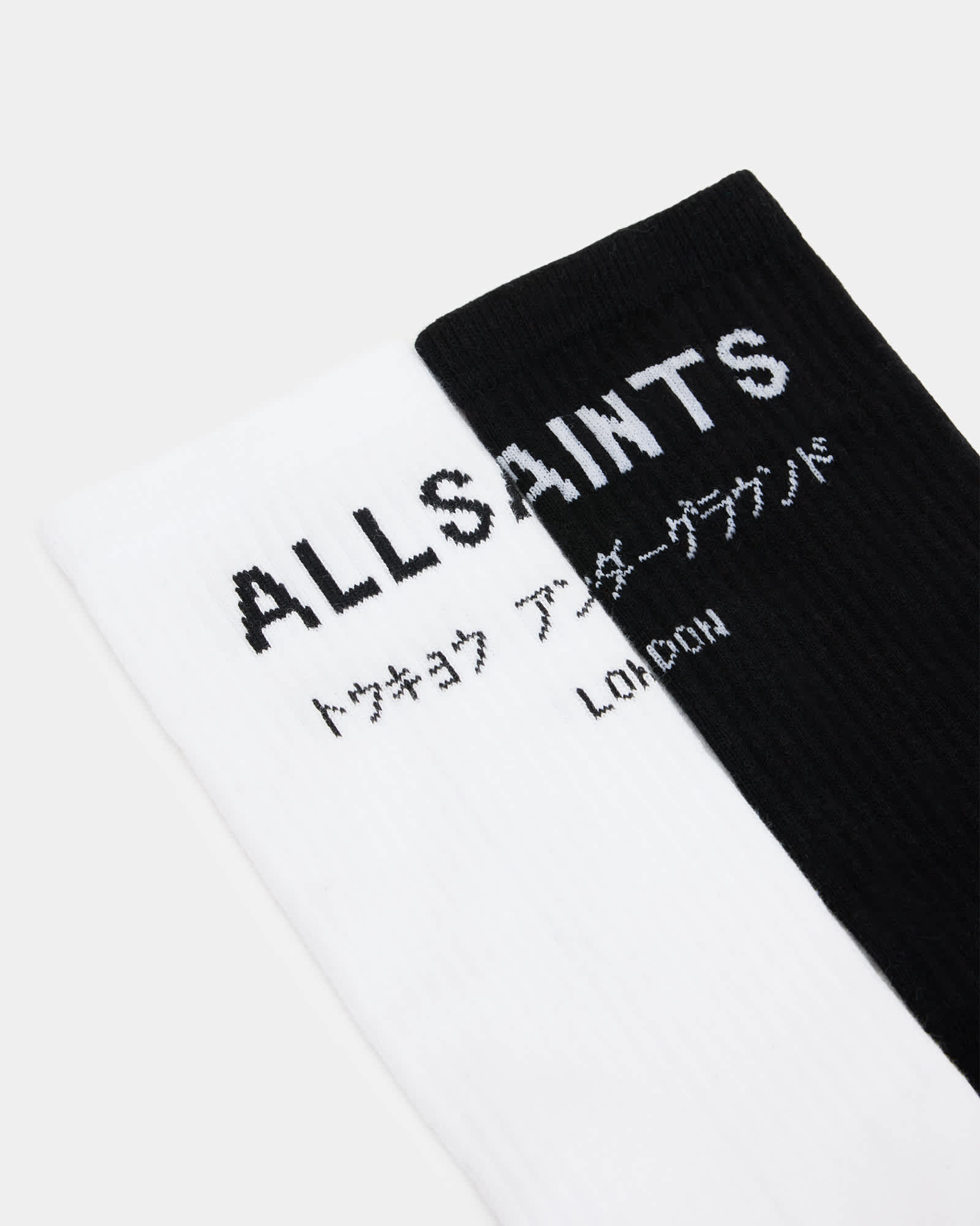 All Saints Underground Logo Socks 2 Pack Black/White