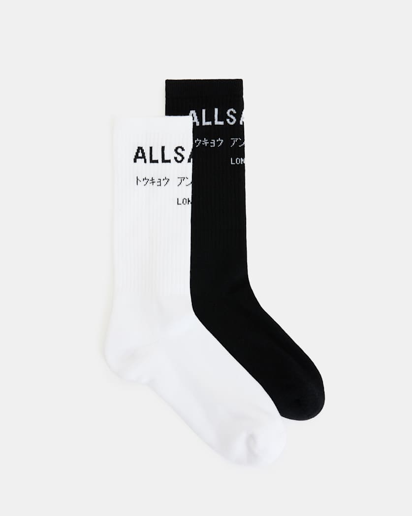all saints Underground Logo Socks 2 Pack Black/White