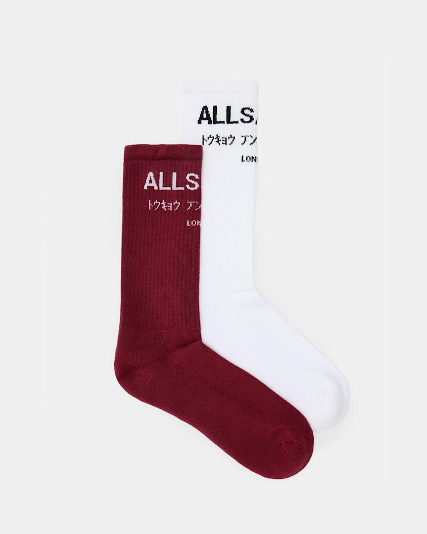 all saints Underground Logo Socks 2 Pack WINEHOUS RED/WHITE