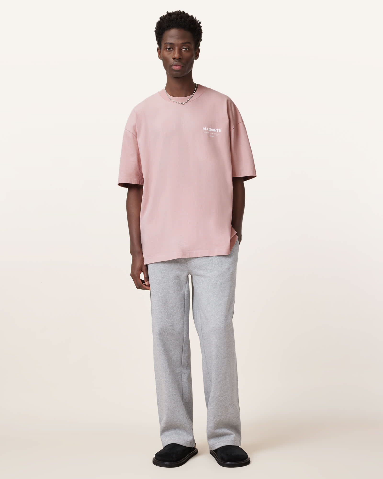 All Saints Underground Oversized Crew Neck T-Shirt Floss Pink