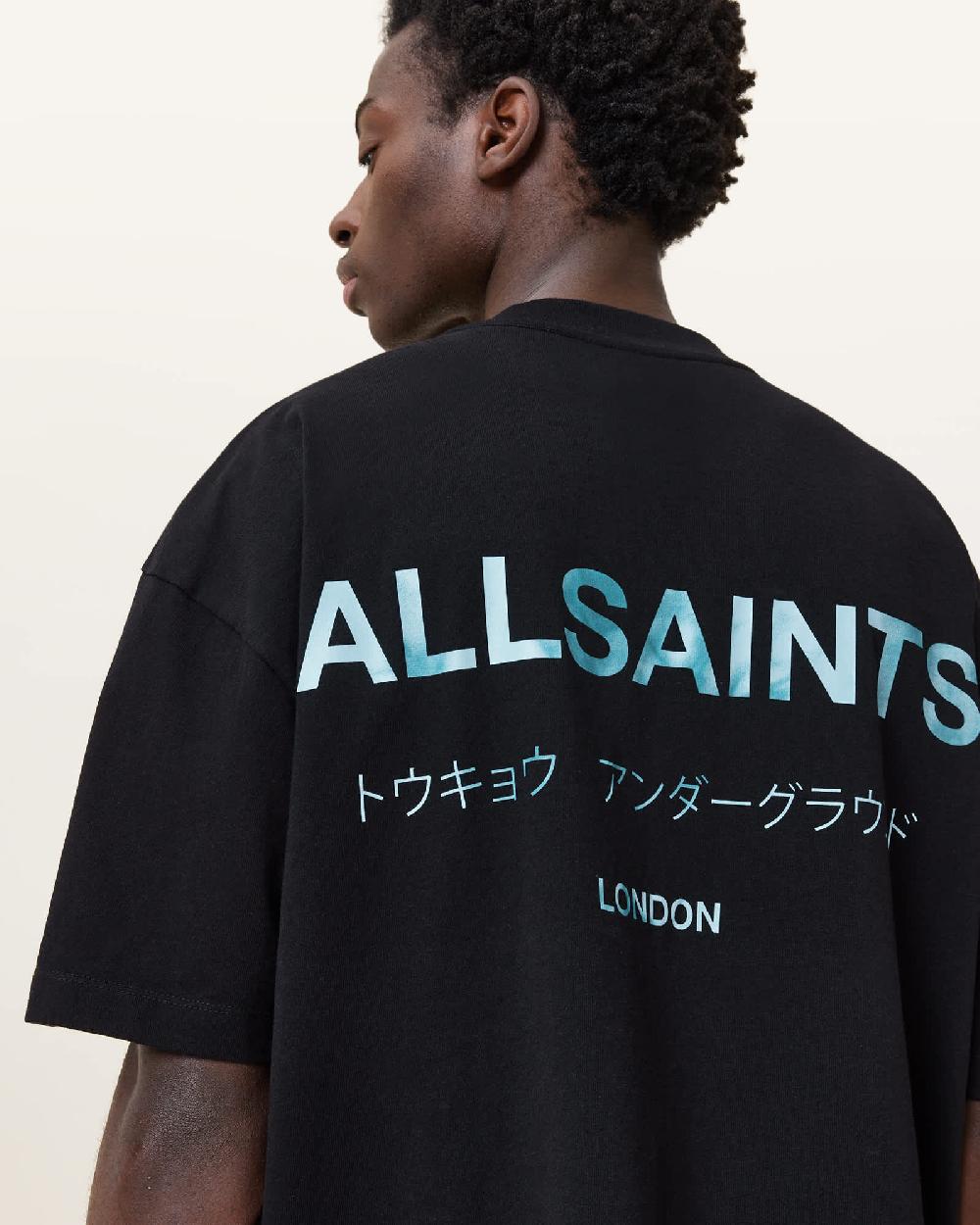 All Saints Underground Oversized Crew Neck T-Shirt JET BLACK/BLUE