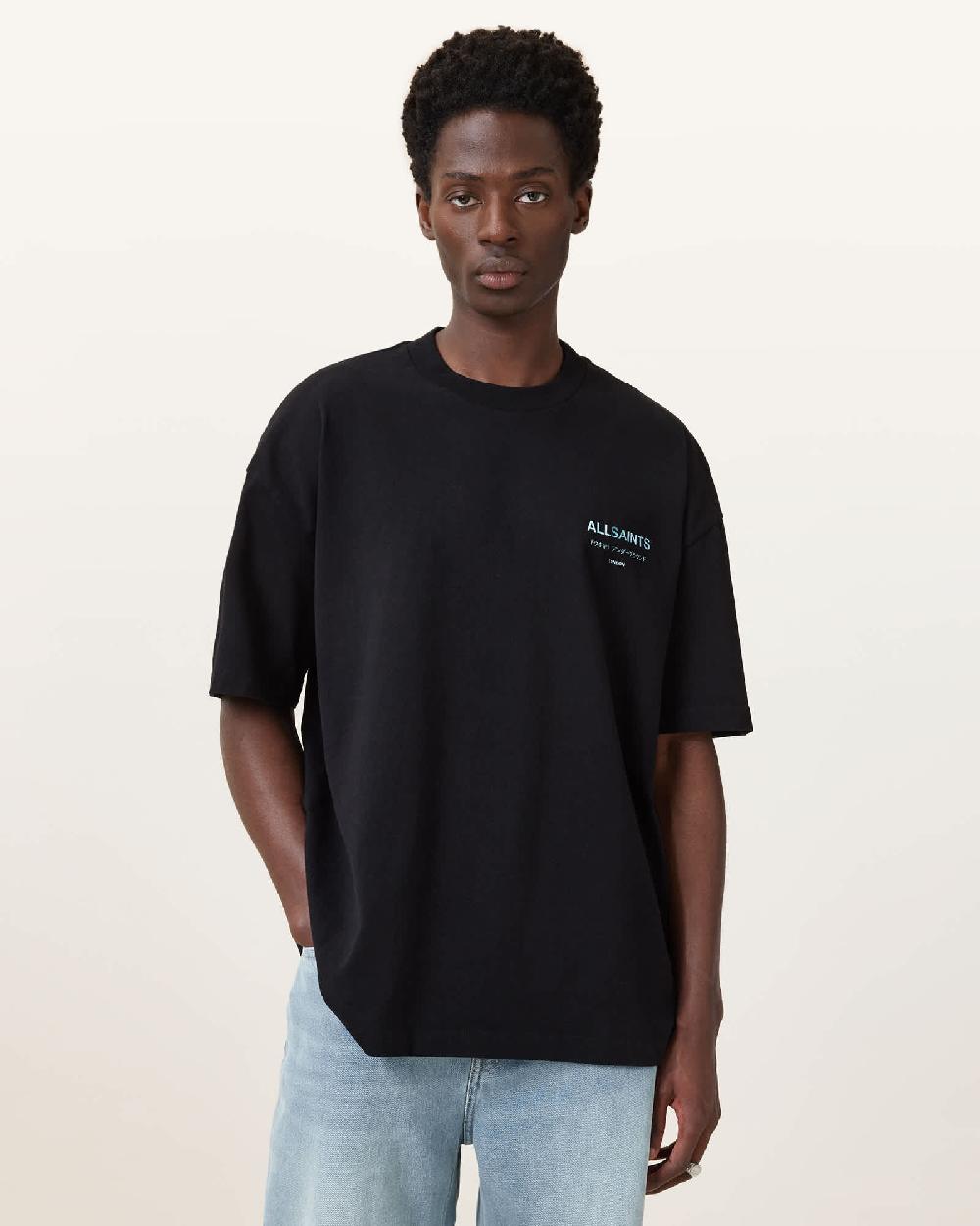 All Saints Underground Oversized Crew Neck T-Shirt JET BLACK/BLUE