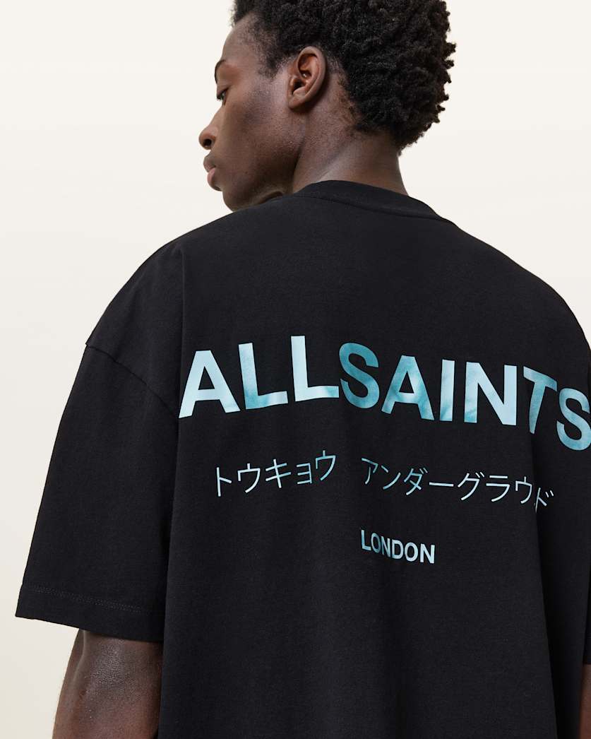 all saints Underground Oversized Crew Neck T-Shirt JET BLACK/BLUE