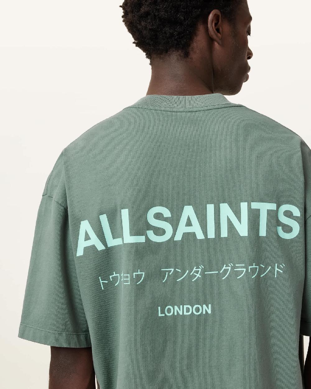 All Saints Underground Oversized Crew Neck T-Shirt Smokey Green