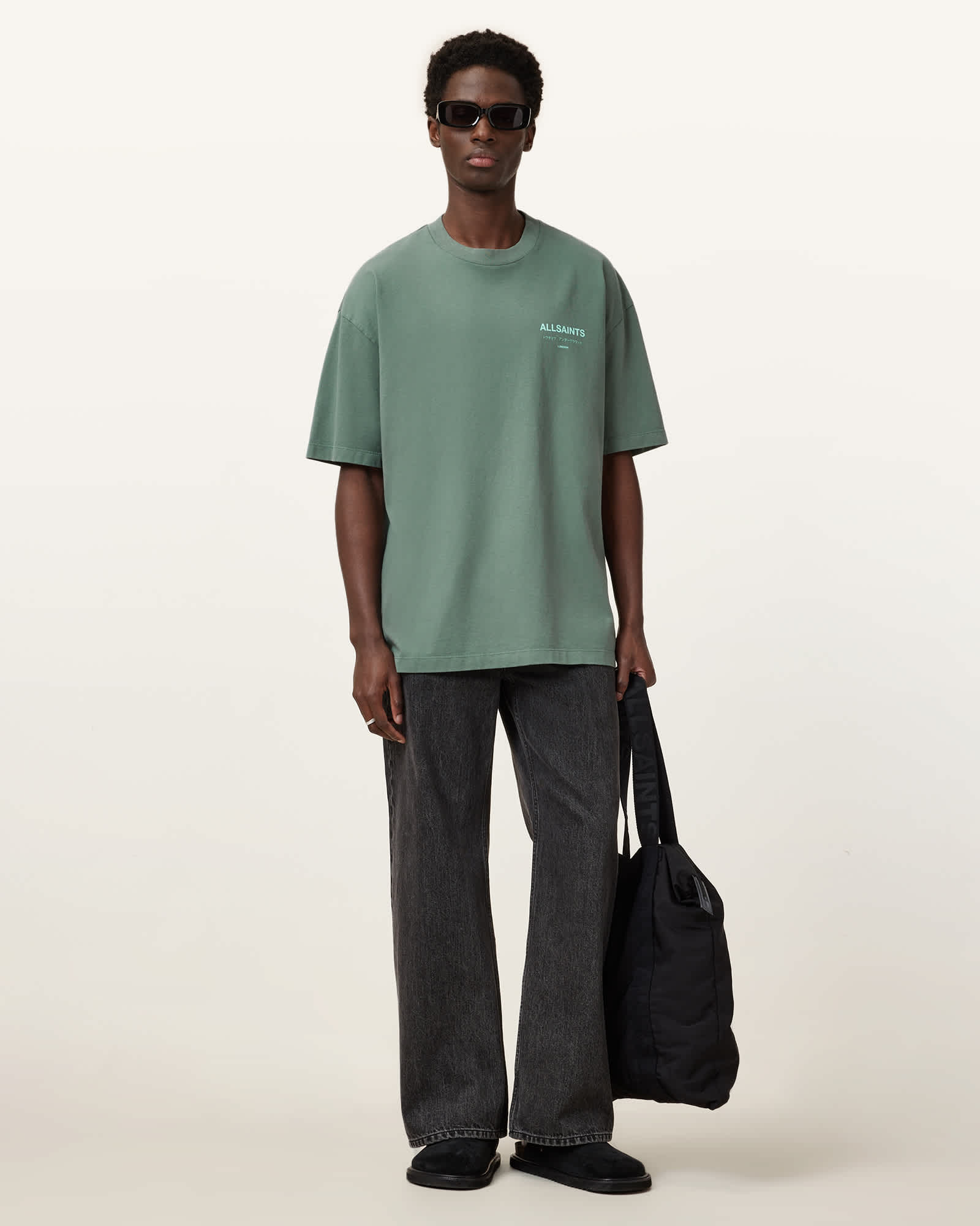All Saints Underground Oversized Crew Neck T-Shirt Smokey Green