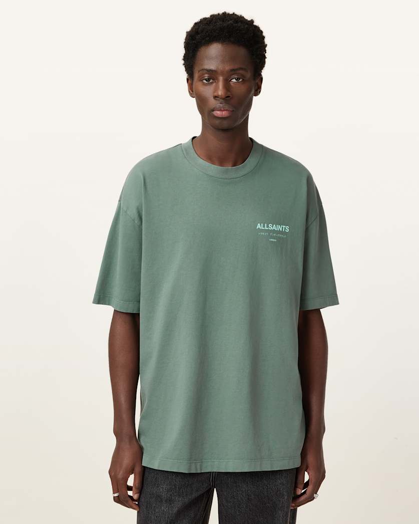 all saints Underground Oversized Crew Neck T-Shirt Smokey Green