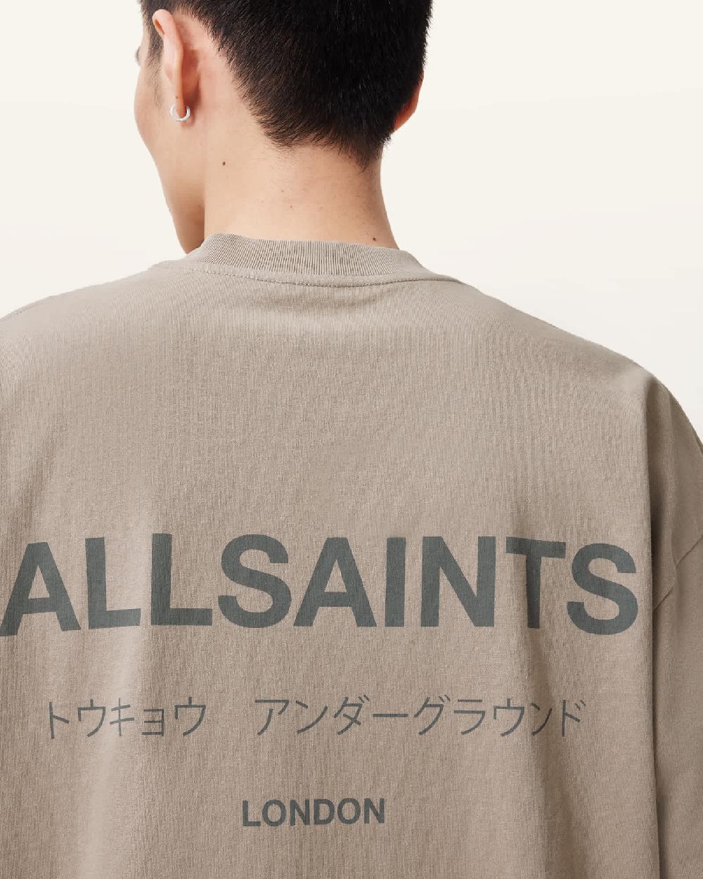 All Saints Underground Oversized Crew Neck T-Shirt Stone Taupe