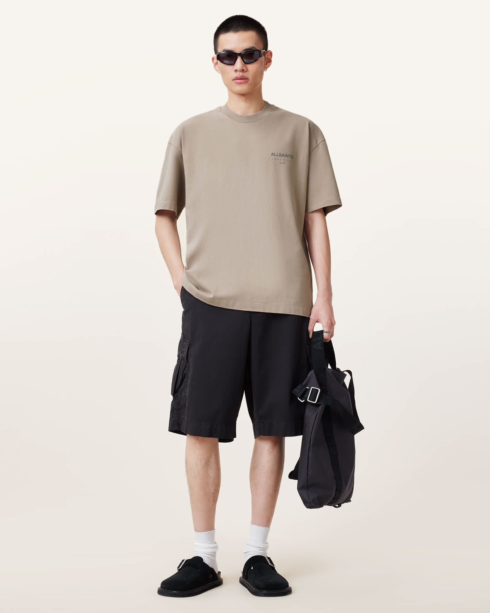 All Saints Underground Oversized Crew Neck T-Shirt Stone Taupe