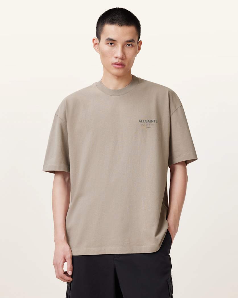all saints Underground Oversized Crew Neck T-Shirt Stone Taupe