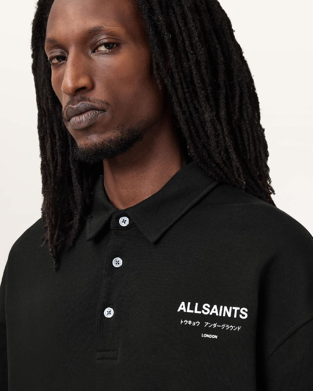 All Saints Underground Oversized Fit Polo Neck Sweatshirt Jet Black