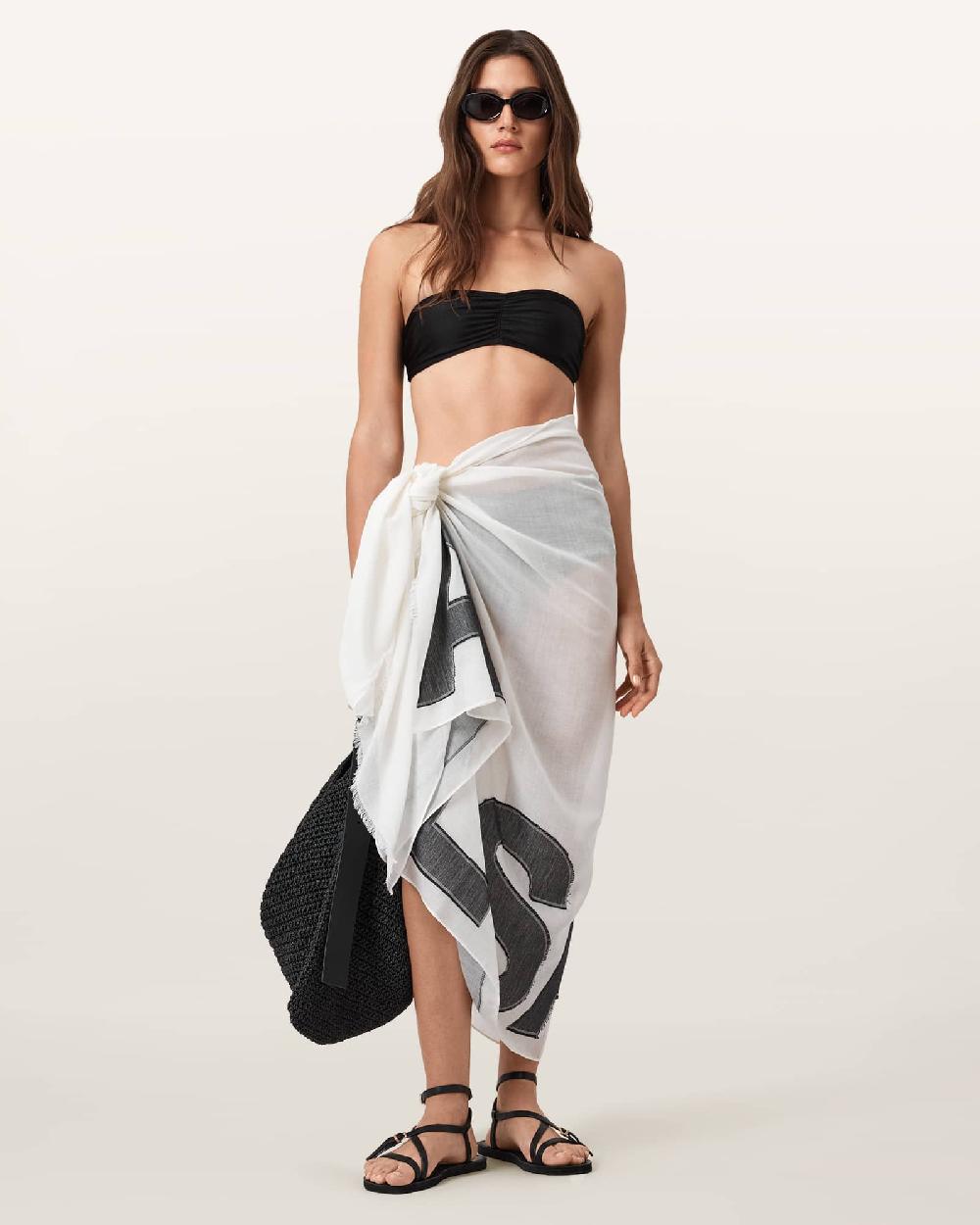 All Saints Underground Print Logo Pareo Scarf White