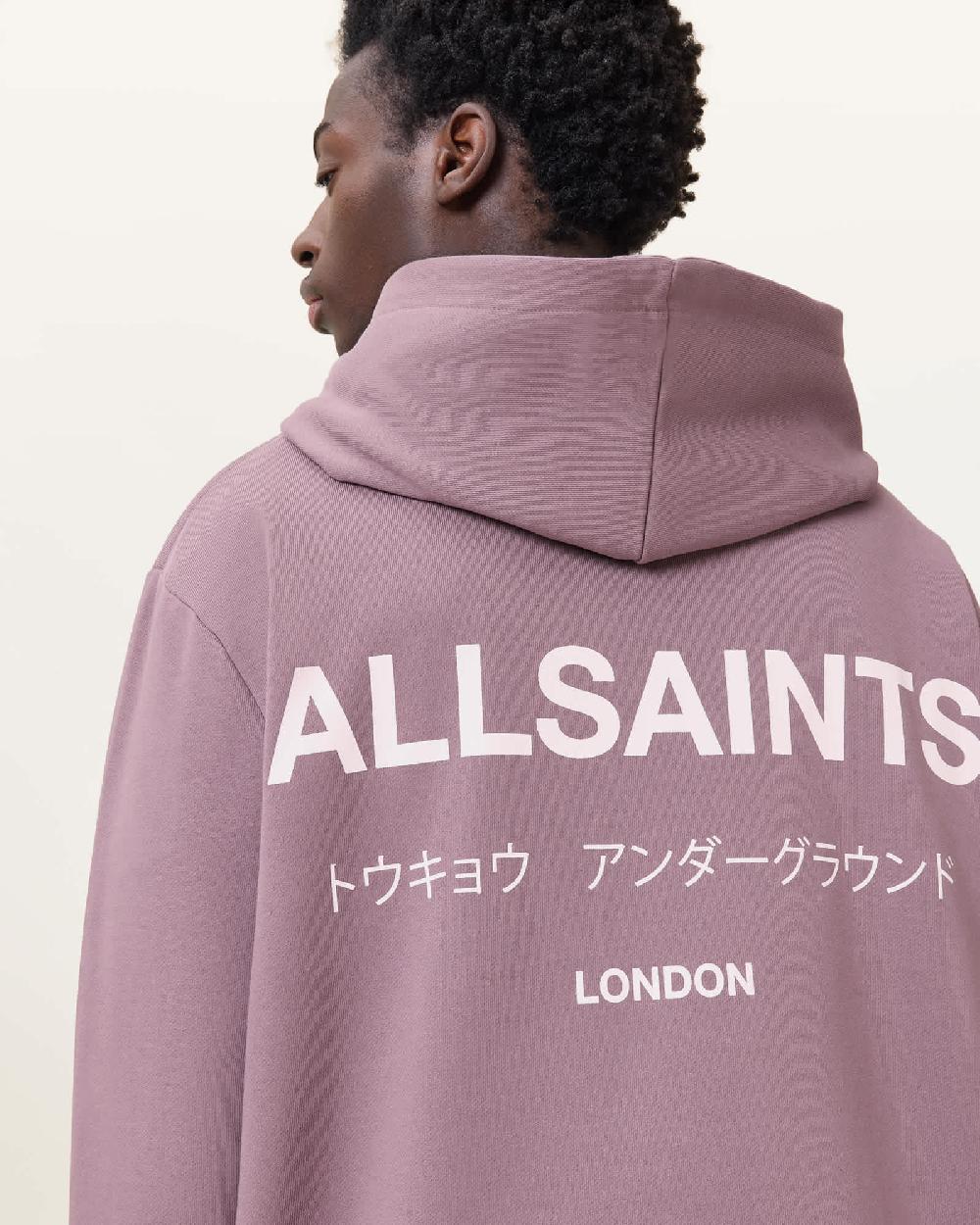 All Saints Underground Pullover Logo Hoodie PUCE PURPLE