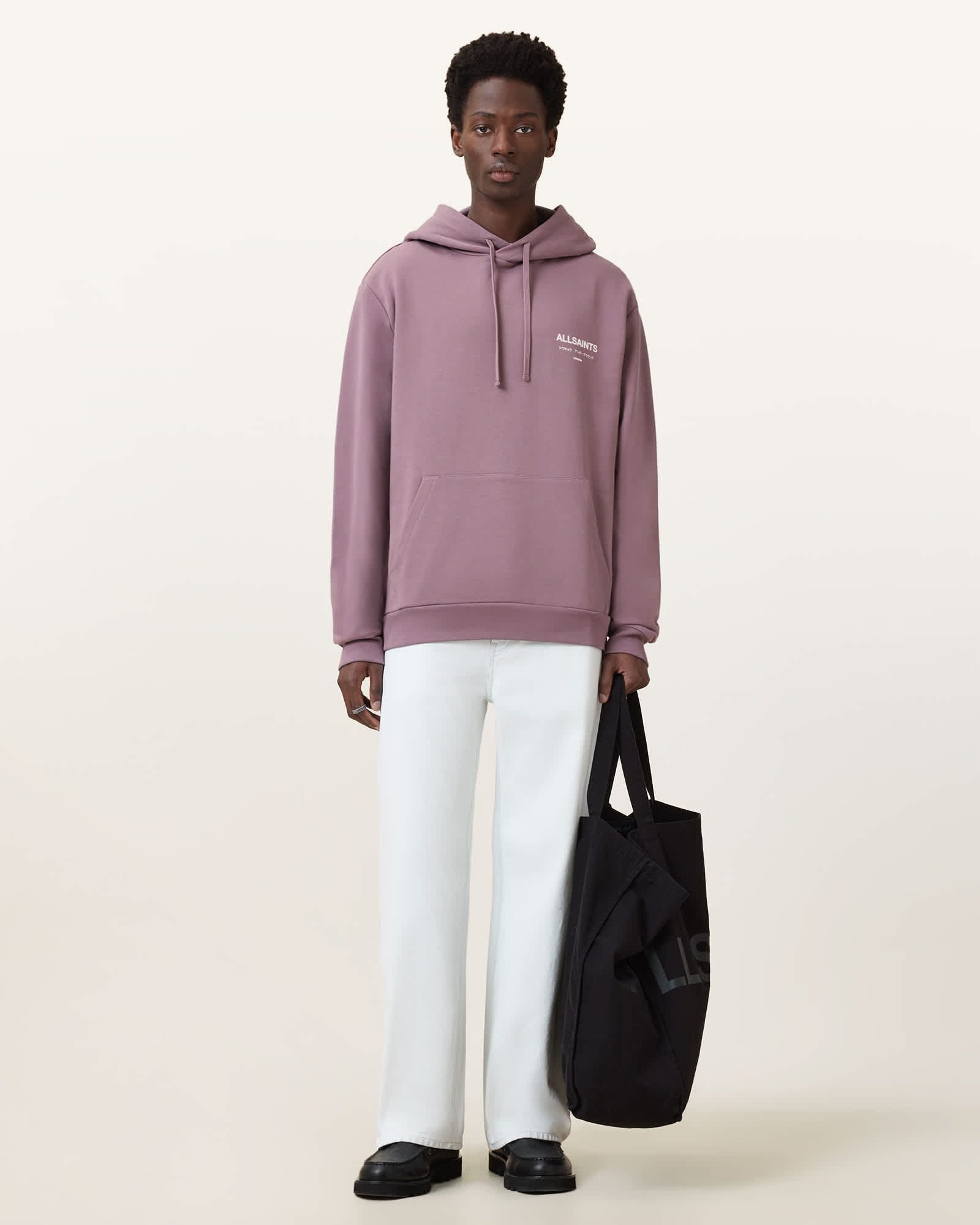 All Saints Underground Pullover Logo Hoodie PUCE PURPLE