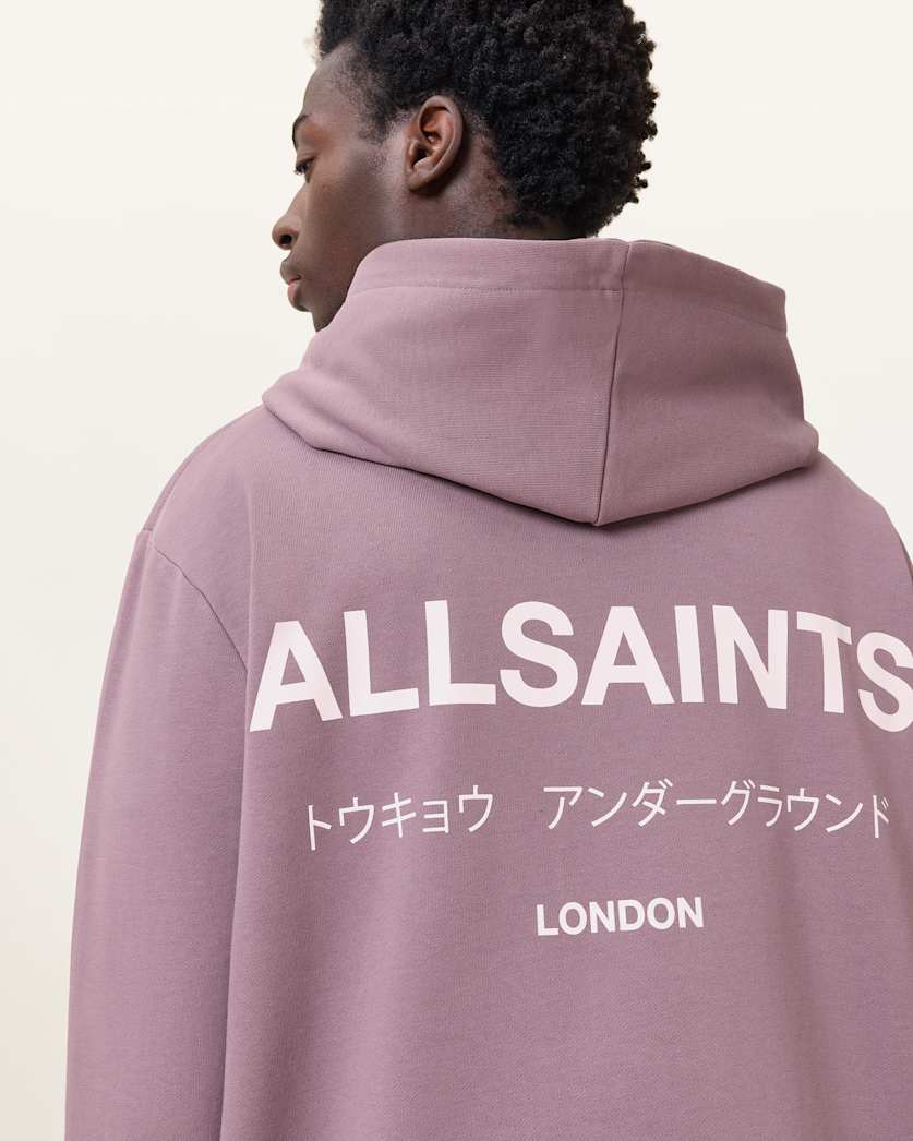 all saints Underground Pullover Logo Hoodie PUCE PURPLE