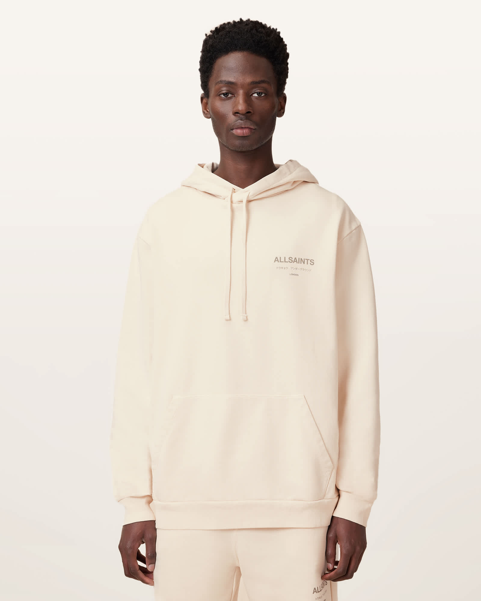 All Saints Underground Pullover Logo Hoodie Sandy White