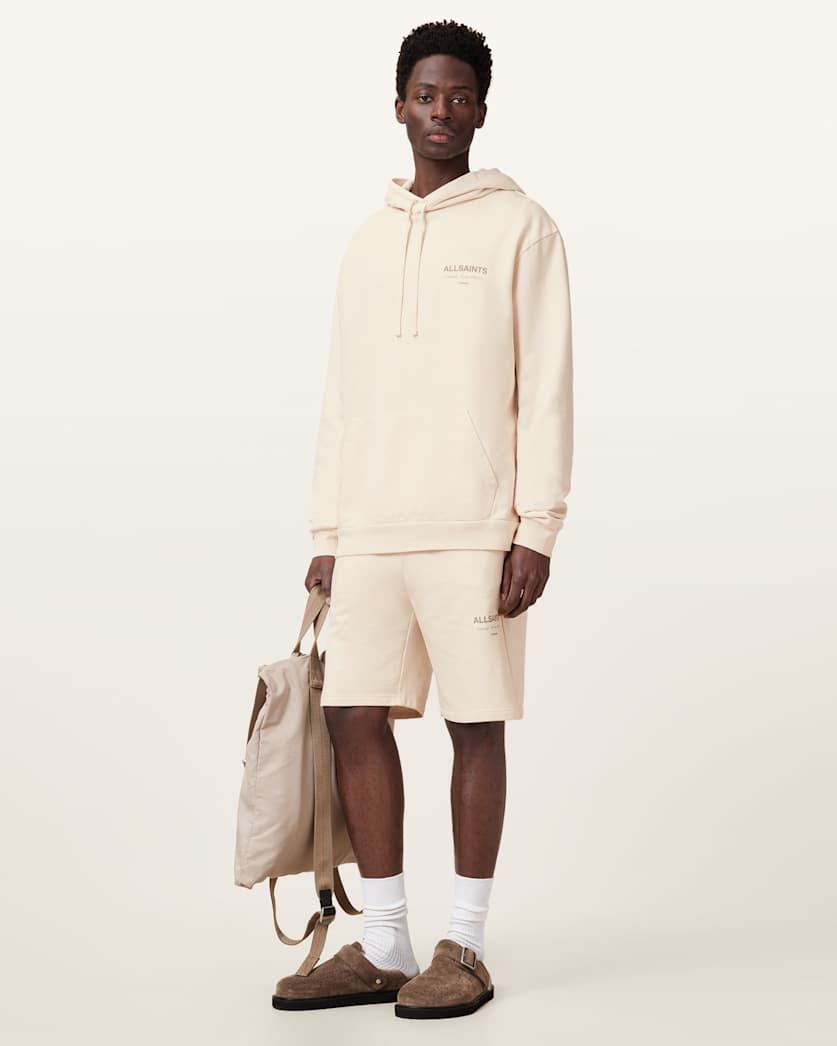 all saints Underground Pullover Logo Hoodie Sandy White