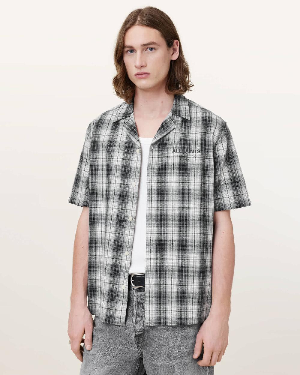 All Saints Underground Relaxed Check Logo Shirt Black/White