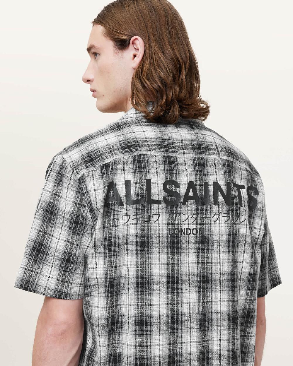 All Saints Underground Relaxed Check Logo Shirt Black/White