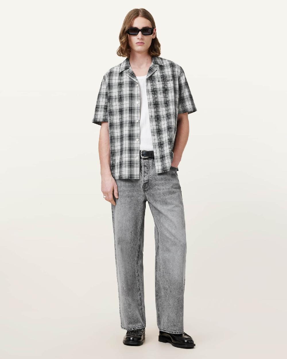 All Saints Underground Relaxed Check Logo Shirt Black/White