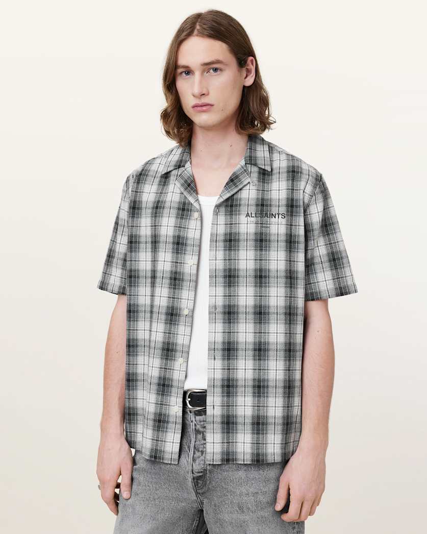 all saints Underground Relaxed Check Logo Shirt Black/White