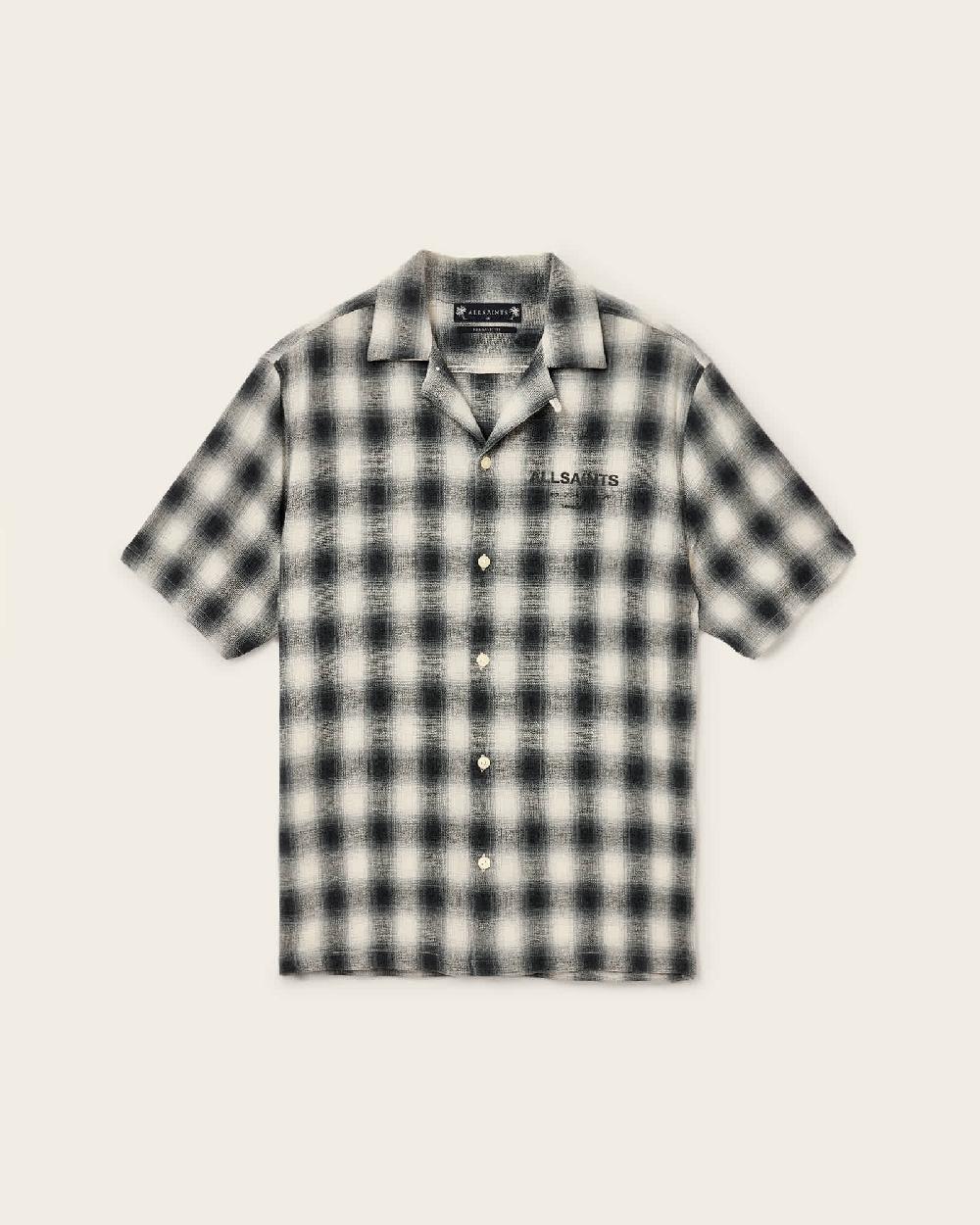 All Saints Underground Relaxed Check Logo Shirt Off White