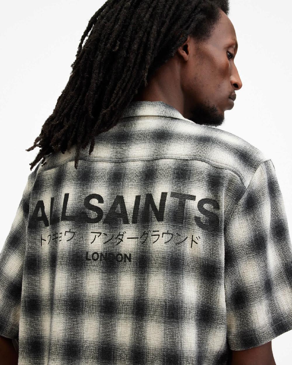 All Saints Underground Relaxed Check Logo Shirt Off White