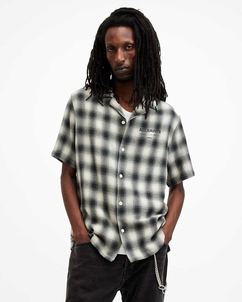 all saints Underground Relaxed Check Logo Shirt Off White