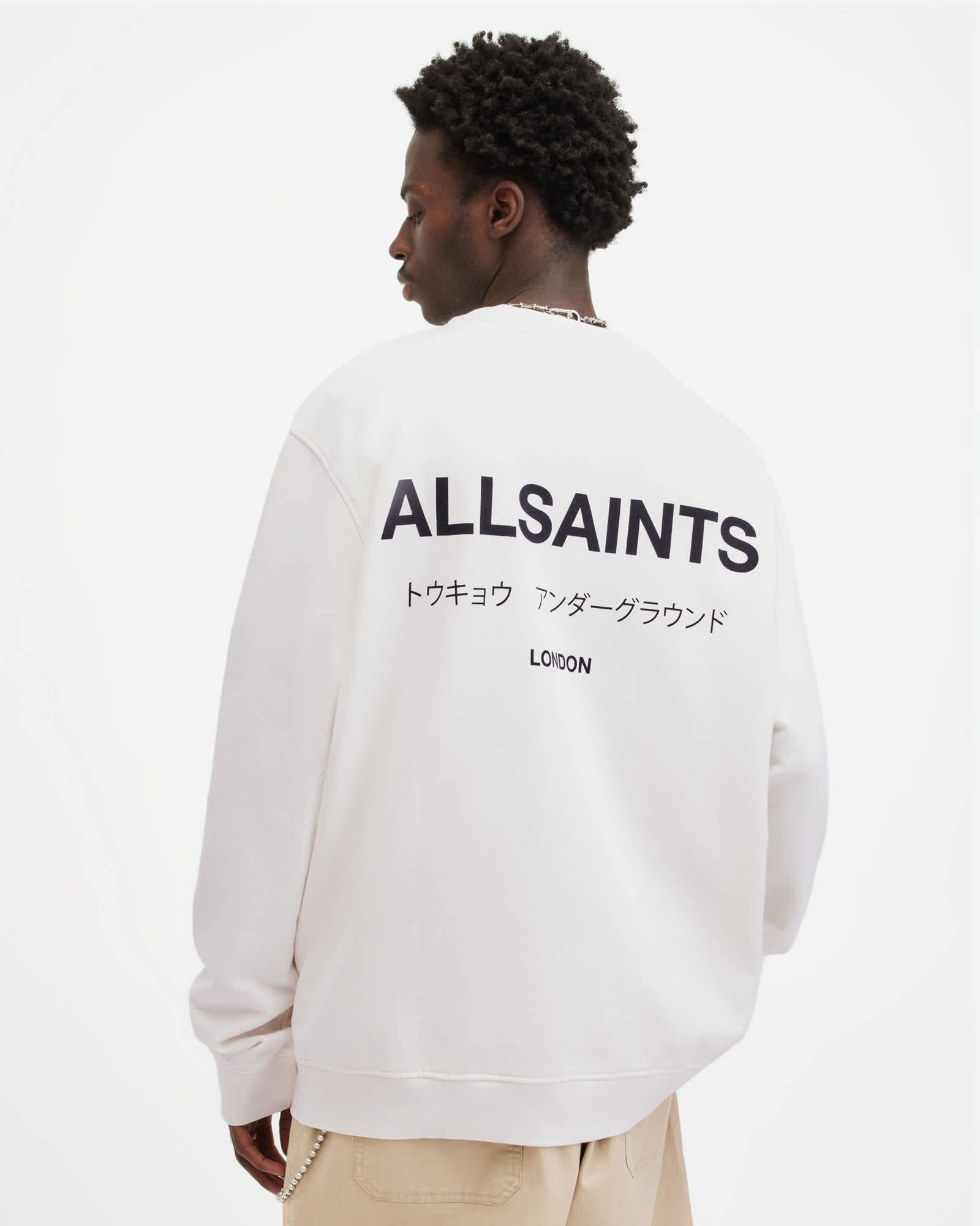 All Saints Underground Relaxed Crew Sweatshirt Ashen White