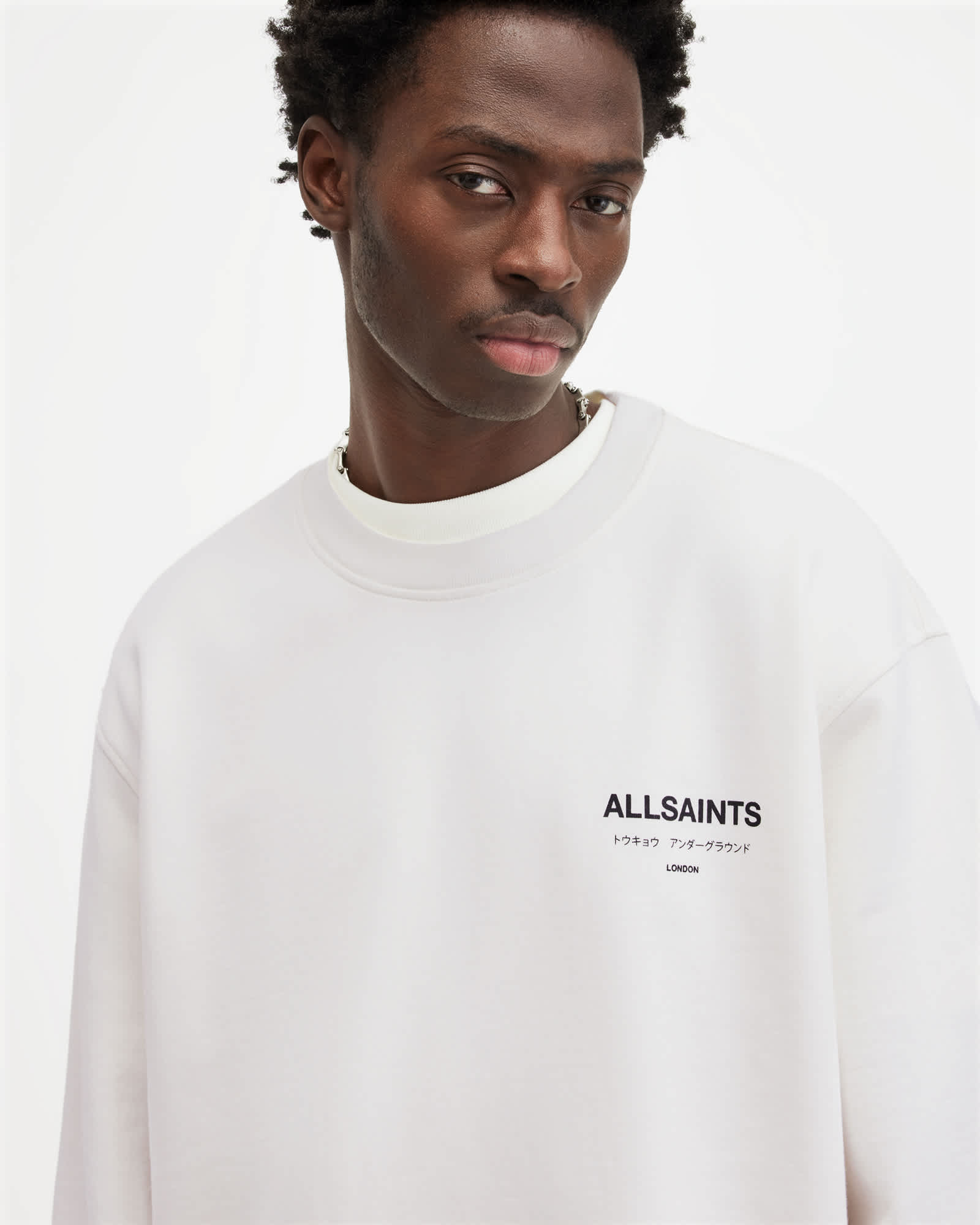 All Saints Underground Relaxed Crew Sweatshirt Ashen White