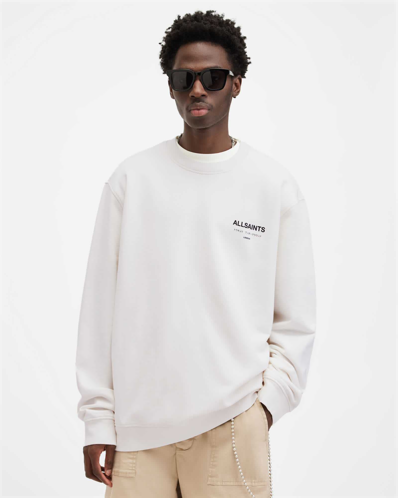 All Saints Underground Relaxed Crew Sweatshirt Ashen White