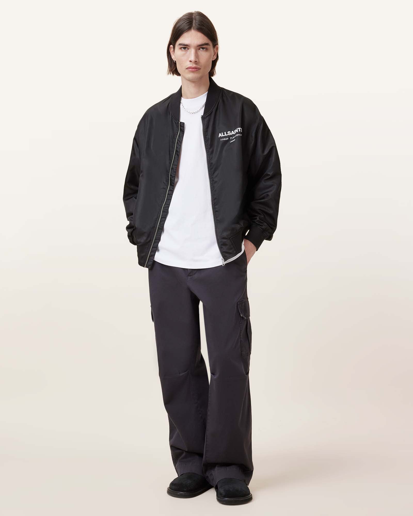 All Saints Underground Relaxed Fit Bomber Jacket Black