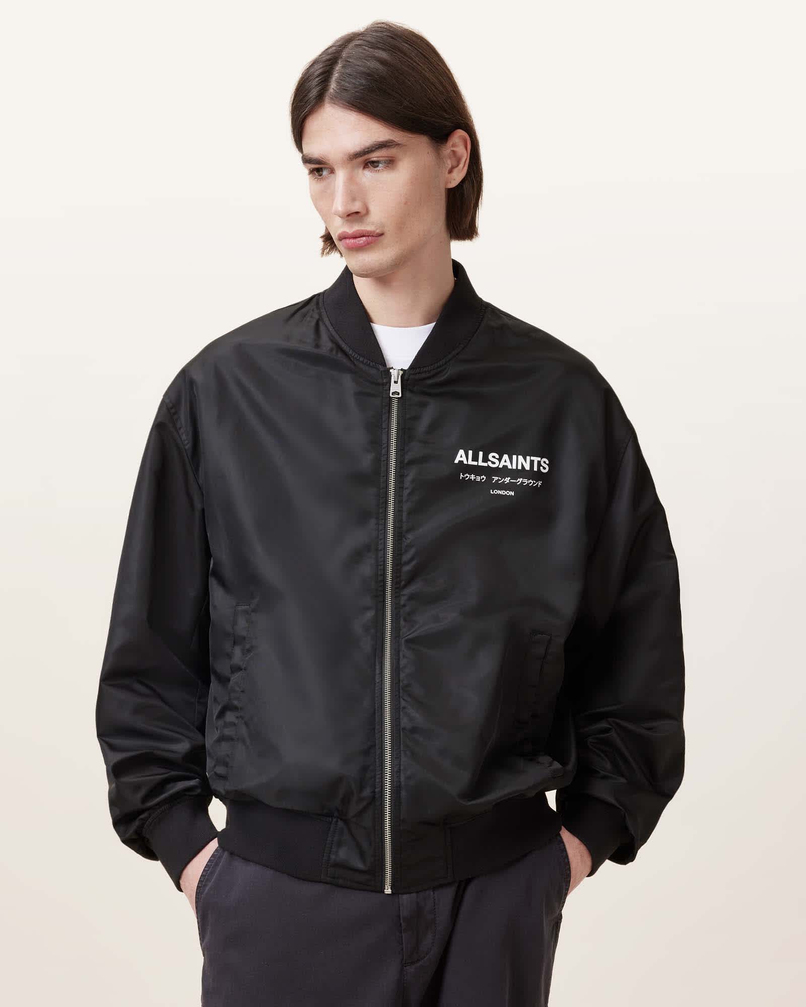All Saints Underground Relaxed Fit Bomber Jacket Black