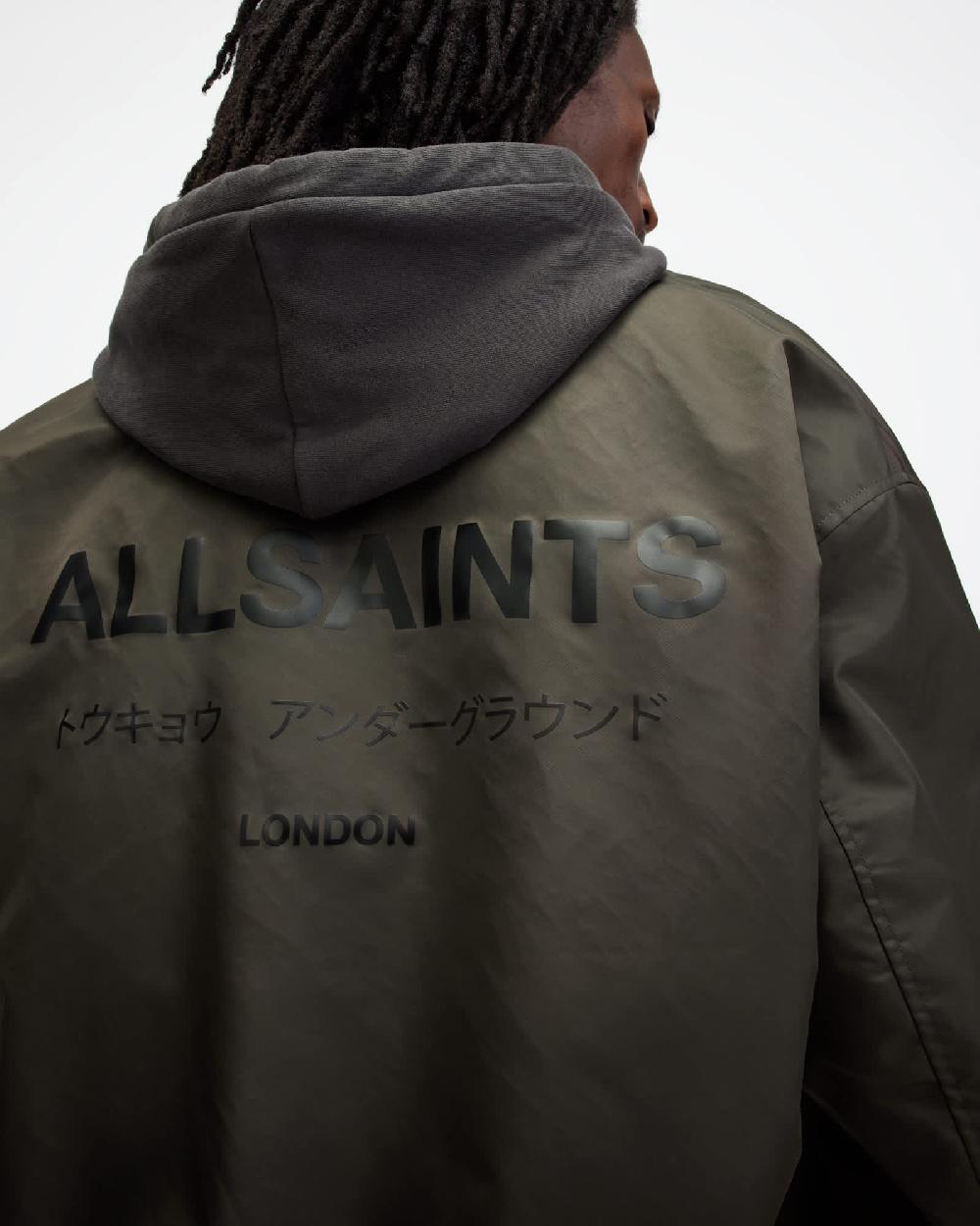 All Saints Underground Relaxed Fit Bomber Jacket Dull Khaki Green