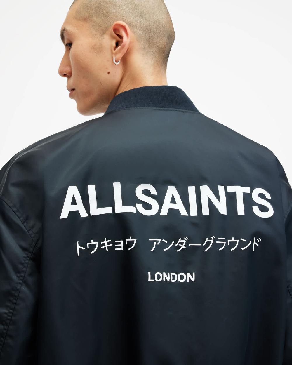 All Saints Underground Relaxed Fit Bomber Jacket Petrol Blue