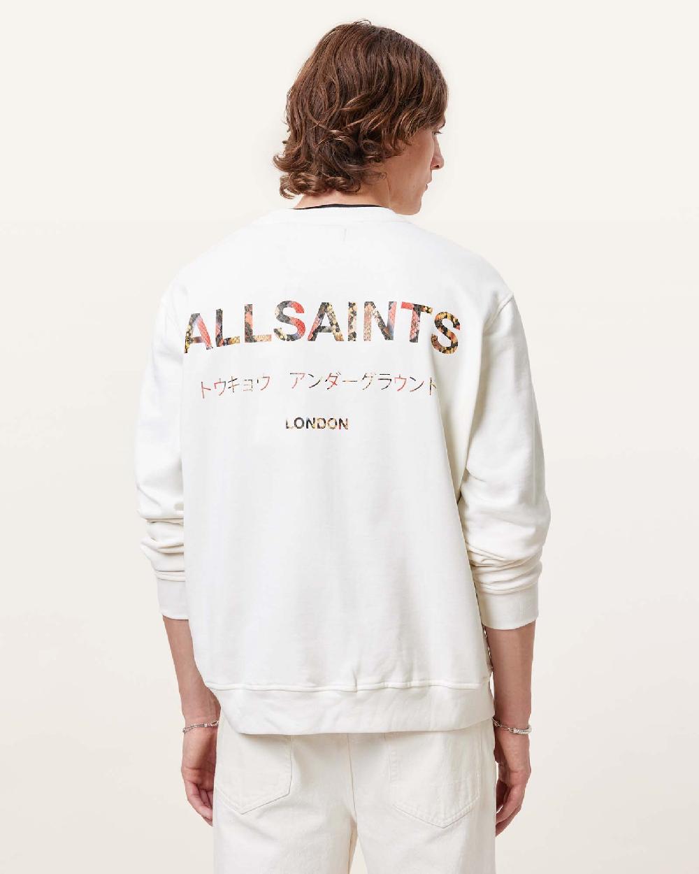 All Saints Underground Relaxed Fit Crew Neck Sweatshirt ASHEN WHITE/SNAKE